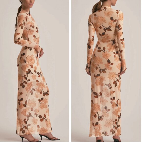 NWT Favorite Daughter The Sheer Fantasy Long Sleeve Mesh Maxi Dress Bare Roses - Picture 3 of 9